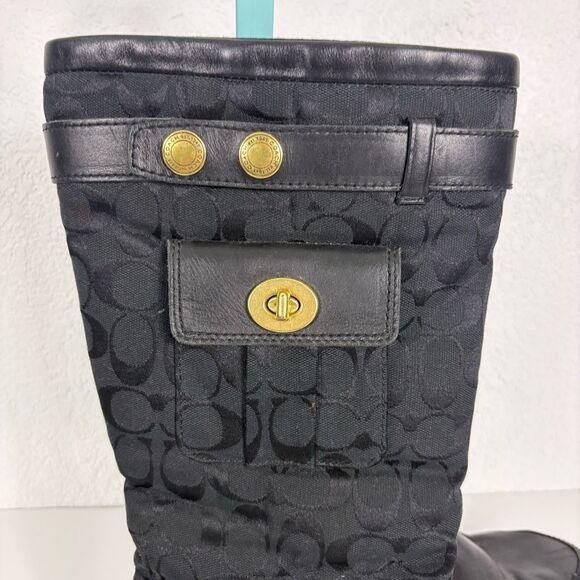 Coach Black Leather Monogram Kayla Signature Logo Tall Winter Boots Size 9.5 - Picture 8 of 14